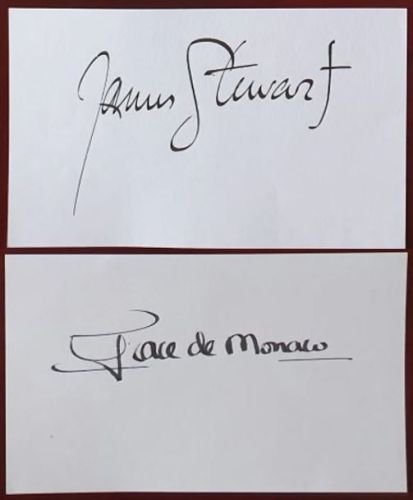 Grace Kelly & James Stewart Autographed Vintage Signature Cards